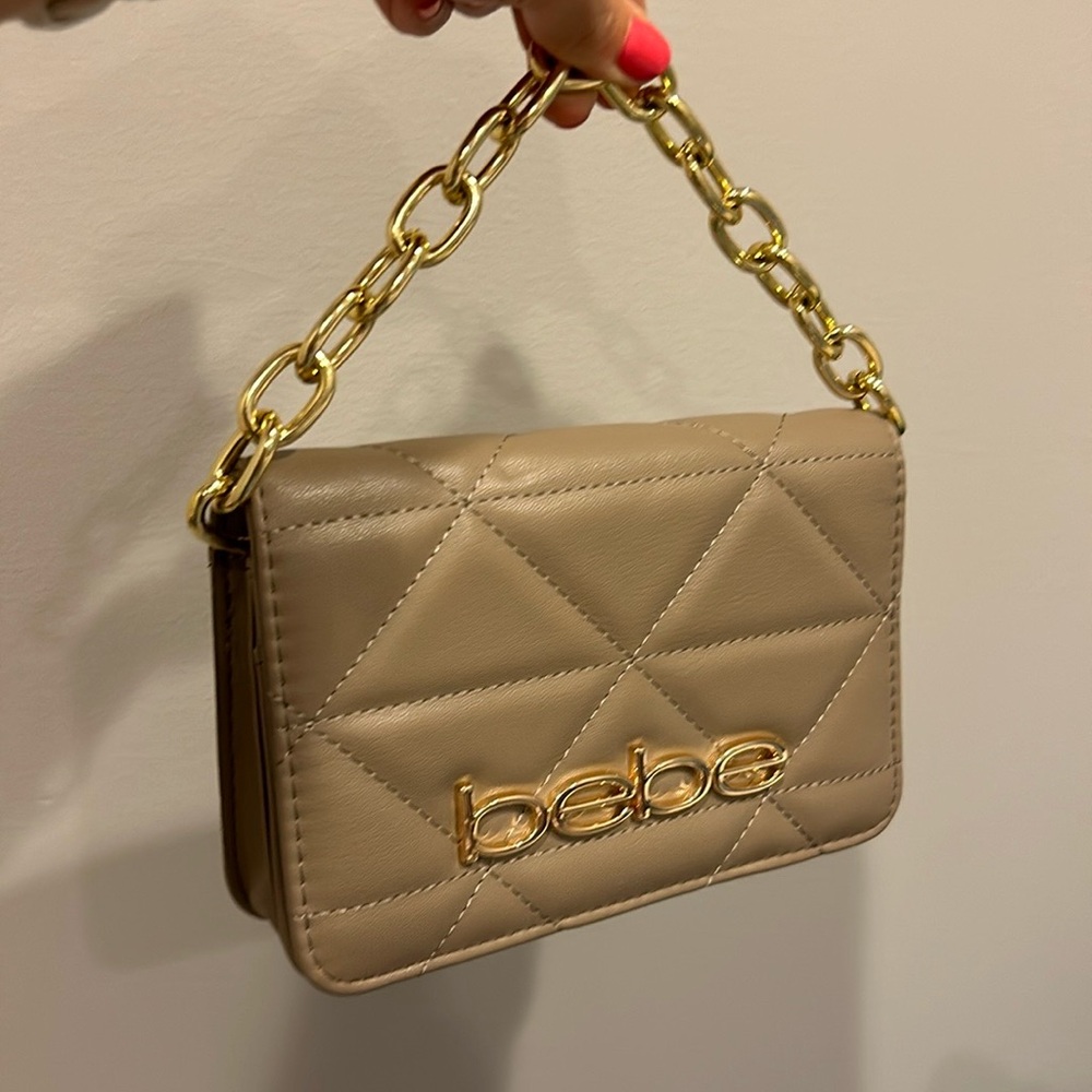 Bebe Quilted Handbag Tan Clutch with 2 straps